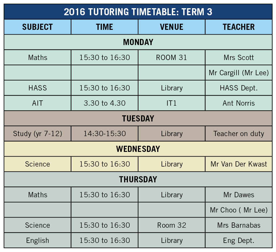 2016 Tutoring Timetable copy